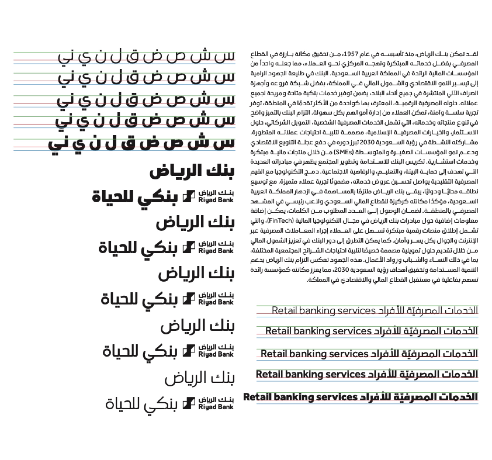 عيّنة الخط: الأوزان، والعربي واللاتيني على خط أساس واحد